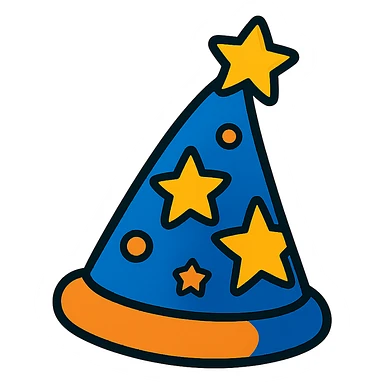 a classic pointed fairy hat with a star at the tip, vibrant cartoon style sticker