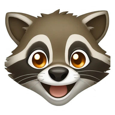 brown raccoon with orange eyes and a dark green hood that is laughing sticker