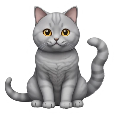 cinematic-[British shorthair cat]-realistic-full-body-sitting-emoji,-tail-curled-playfully-around-its-paws,-head-tilted-dramatically,-fluffy-[grey]-fur,-simplified-yet-hilariously-adorable-features,-highly-detailed,-glowing-with-an-almost-sarcastic-glow sticker