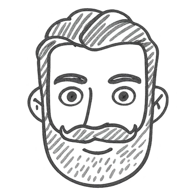 Make the beard less visible, just a hint of stubble, keep the style and background transparent in hand drawn icon style with no fill. sticker