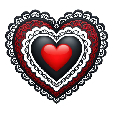 black heart with red center and white lace sticker