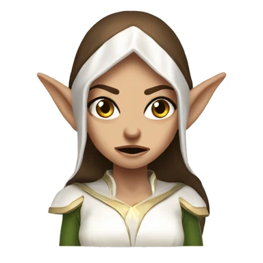 enraged angry, Noble female Elf with Elf ears and brown hair and white robes light skin sticker