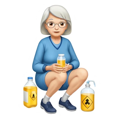 mulher idosa com as pernas cruzadas segurando xixi sticker