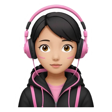 Girl in headphones, black and pink colors, ghibli style sticker