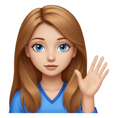 A girl with makeup, long light brown hair, blue eyes, with her palm up. with black outlook   sticker