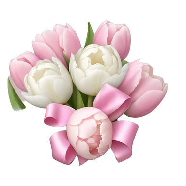 tulip bouquet with light pink bow and white peonies  sticker