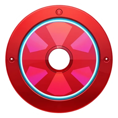 A minimalist CD disc with geometric pattern, neon glowing effect, red color sticker