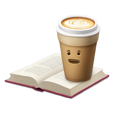 latte next to open book sticker