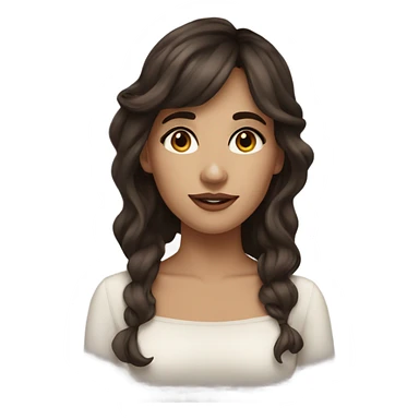 a beautiful clean aesthetic woman with usual skin brunette wavy hair with bang and dark eyes  sticker
