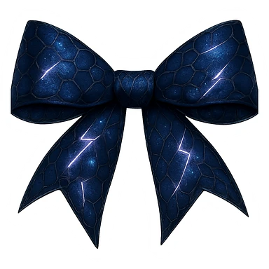 Remove the midnight blue roses from the gothic bow with fractured deep blue glass, iridescent holographic stardust, neon lightning bolts, and a wet, shiny finish. Keep the background transparent. sticker