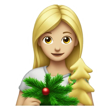 Blond Girl is decorating a Christmas tree sticker