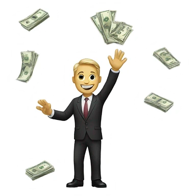 Guy in suit waving cash sticker