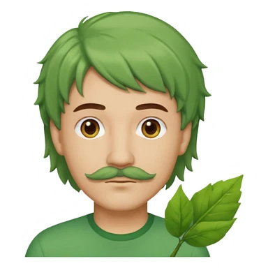 The Tree of Wisdom of The Wiggles with light skin, brown eyes, green leaves wig and thin mustache, green shirt sticker