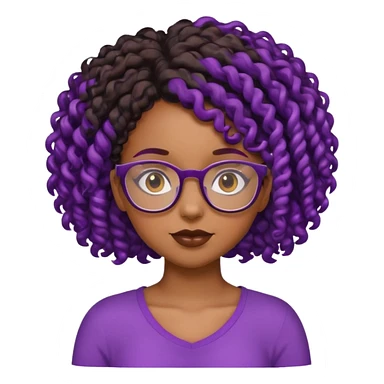 this emoji 🤓 but it’s a black girl with purple black curly hair no shoulders  sticker
