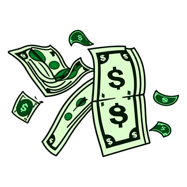 Money flying away, showing spending and expenses sticker