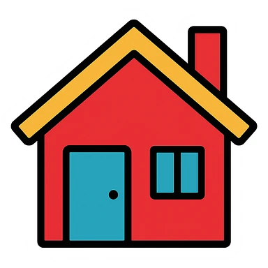 minimal house, red sticker