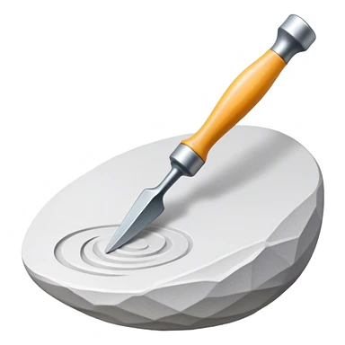 icon for Sculpting with sculpting tools, unfinished sculpture on a textured surface, minimalistic style, clean lines, transparent background. sticker
