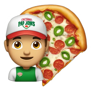 papa johns eating pizza with a green cap sticker