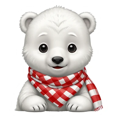 baby Polar Bear, smiling, wearing red Checkered Triangle scarf sticker