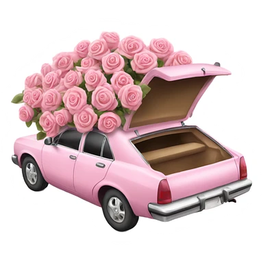 pink pastel car in the trunk many roses sticker