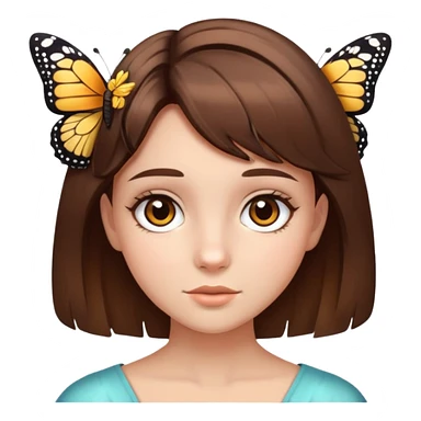 Girl with brown hair, brown eyes and butterfly haircut sticker