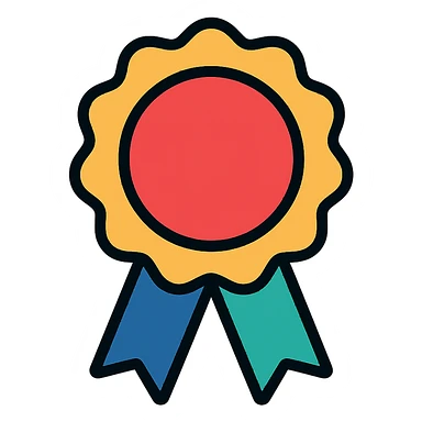 vector icon of a gold guarantee seal badge with colorful elements, elegant and minimalist flat design, isolated on white background, award badge style, 2D flat vector, trending icon look, soft shadows, no text, perfect for commercial use sticker