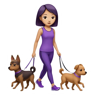 Chinese woman wearing purple top and black leggings walking 1 small brown dog sticker