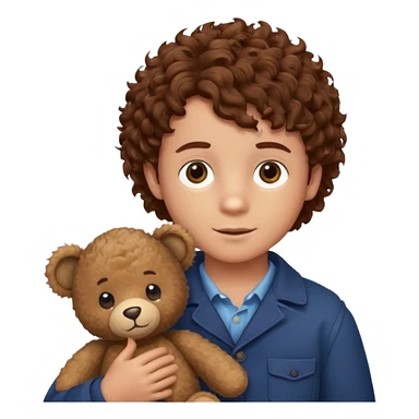 curly hair boy with bear  sticker