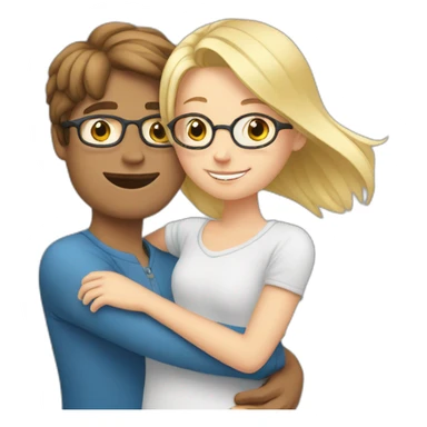  white boy with brown hair and glasses hugs a blonde girl sticker