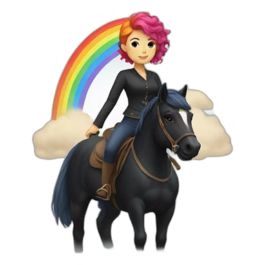 Woman with short rainbow hair riding a black horse sticker