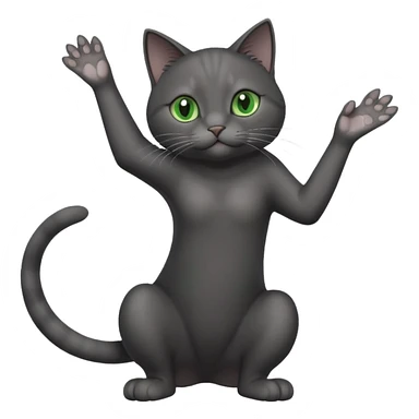 full body gorgeous solid dark grey cat with green eyes, white paws and white whiskers reaching for something sticker
