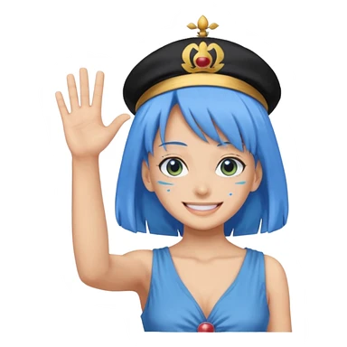 Nefertari Vivi from One Piece, waving, blue hair, apple style emoji sticker