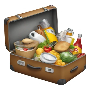 overloaded close suitcase with kitchen different stuff sticker