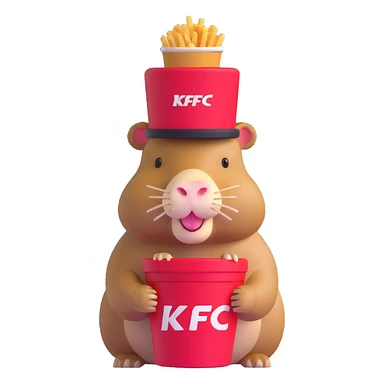 Capybara wearing a tiny KFC bucket as a hat on its head sticker