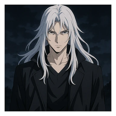anime style male character with long white hair, mysterious vibe sticker