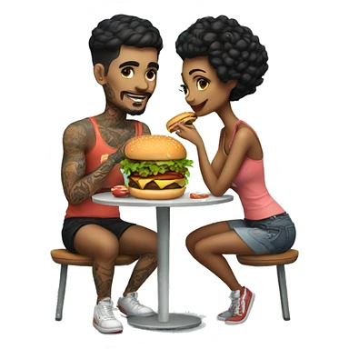 Beautiful tattooed couple eating burgers sticker