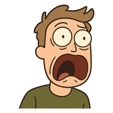 shocked cartoon face with exaggerated expression, eyes wide open, mouth open sticker