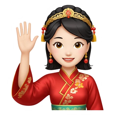 sexy chinese girl in traditional clothes waving to greet sticker