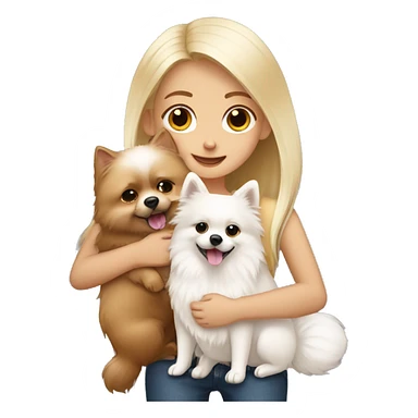 Blond girl hugging white Pomeranian and brown Pomeranian  sticker