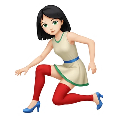 prince, black hair, blue eyes, garment, woman, blonde hair, green eyes, bending knee, sleveless white dress, sticker