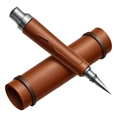 Leatherworking icon, rolled-up raw leather, engraving needle or gouge, stamp or press tools, visible texture of leather, minimalistic style, clean lines, transparent background. sticker