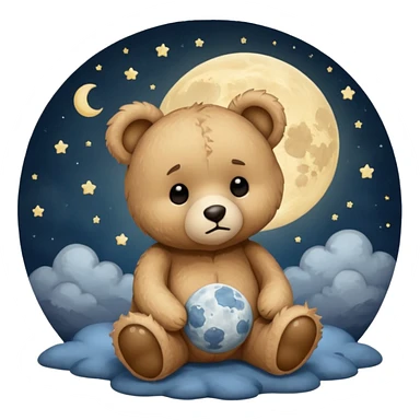 Sad Teddy bear looking at moon sticker