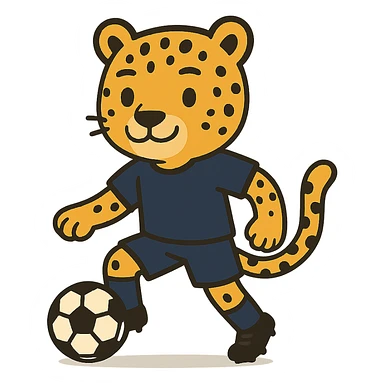 flat toon style leopard wearing a navy soccer uniform sticker
