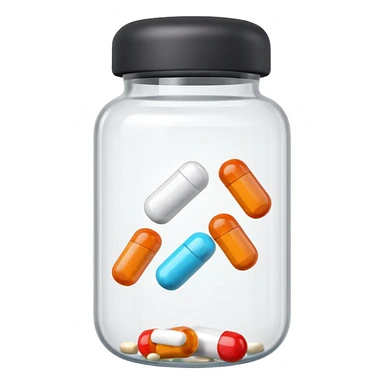 pills in bottle, 3d cartoon style, memoji style. sticker