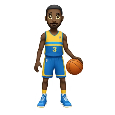 A basketball player with a yellow and blue ball sticker