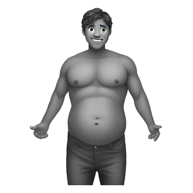 Josh rubbing his jom shaped belly  sticker