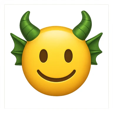 yellow face with green dragon horns, digital illustration emoji sticker