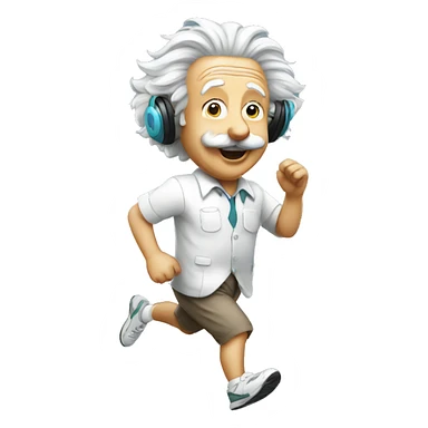 albert einstein happy, headphones and running sticker