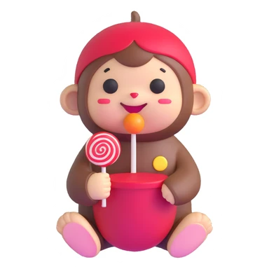 cute Monchichi plush toy with a lollipop sticker