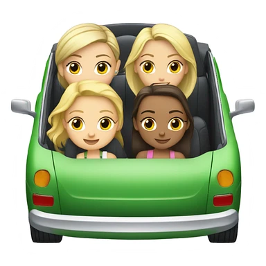 Two Caucasian blonde girls and two Caucasian brunette girls riding in a green volkswagen convertible sticker